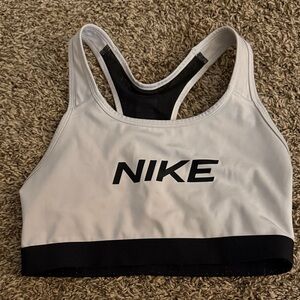 Nike White and Black Logo Sports Bra